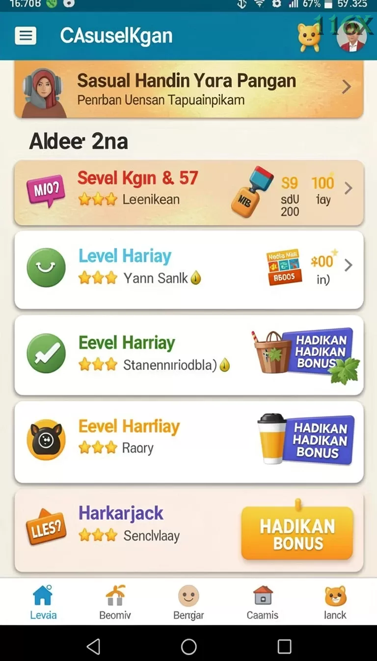 Cuplikan layar KM777 — menu navigasi